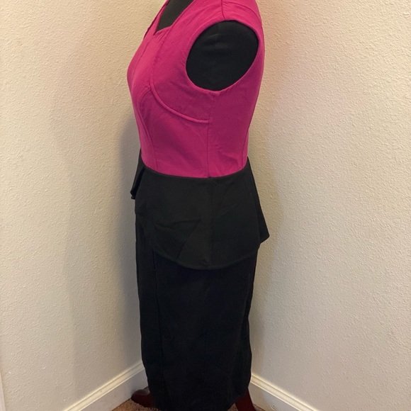 Carolina Herrera 100% Wool Sheath Dress Stretch Two Tone Peplum Sleeveless 6 - Picture 4 of 8